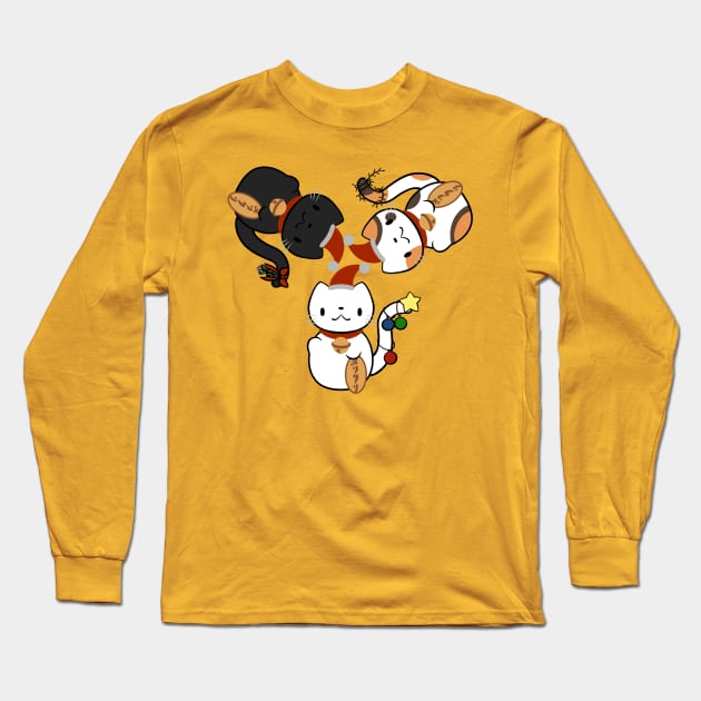 Merry Christmas maneki neko - cute good luck cats for the holidays Long Sleeve T-Shirt by SamInJapan